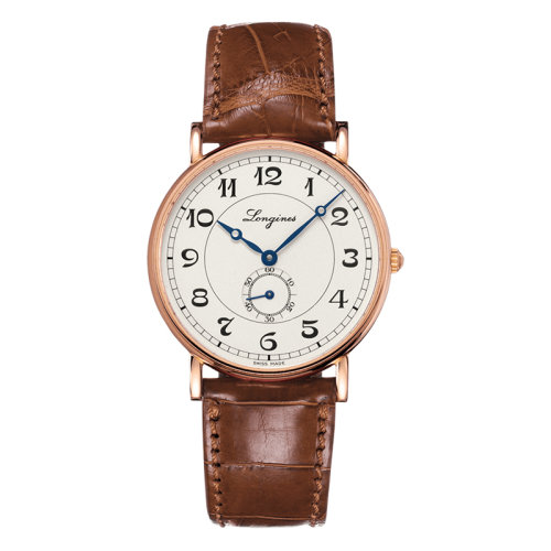 LONGINES/浪琴  經典復刻系列 自動機械表18克拉玫瑰金表殼皮質表帶銀盤男表38.5毫米L4.785.8.73.2