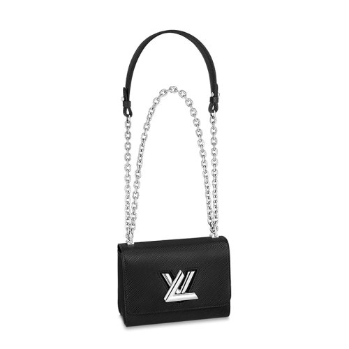 Louis Vuitton/路易威登 經典款TWIST系列 女士小號黑色水波紋牛皮革旋轉徽標銀扣翻蓋開合單肩斜挎鏈條包 M80836