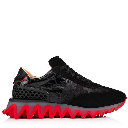  Christian Louboutin/克里斯提魯布托 男士黑色麂皮小牛皮鯊魚牙齒鞋底運(yùn)動鞋3201120BK01