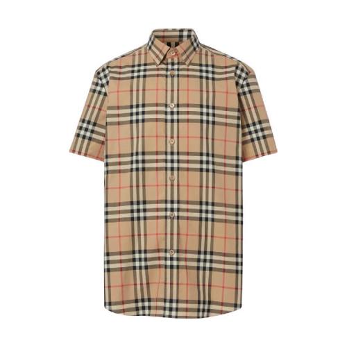  BURBERRY 22年秋冬 男士 短袖格紋棉府綢襯衫 80208691 預定商品1-3周發貨