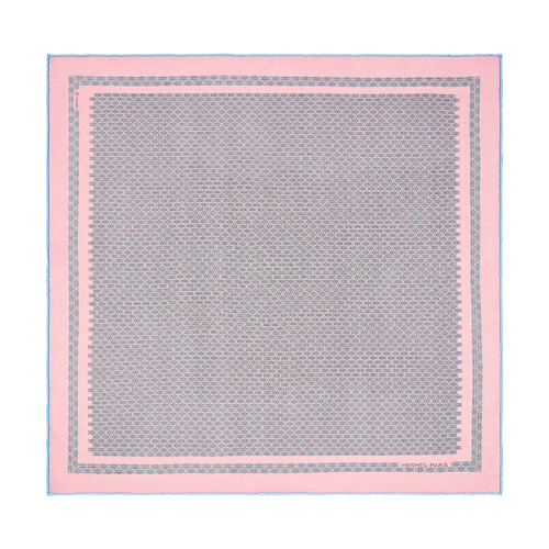 HERMES/愛馬仕 22年早春新款 45 H au Maillon系列 男士粉紅色/天藍/白色真絲方巾口袋巾H806245T16