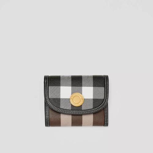  BURBERRY 22年秋冬 女士 格紋拼皮革小號折疊式錢夾 80623001