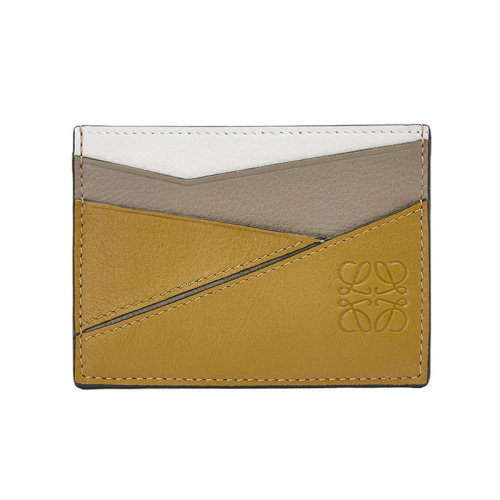  LOEWE/羅意威 22新款Puzzle系列 女士月桂綠/赭石色/白色三色拼接經典小牛皮卡包卡片夾C510V33X05-1855