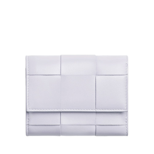 Bottega Veneta/葆蝶家 22春夏新款 女士水洗歡樂紫色I(xiàn)ntreccio編織皮革三折拉鏈錢包651372VCQC15308
