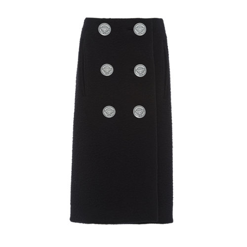 PRADA/普拉達(dá) 女士黑色羊毛鉚釘紐扣半身裙P119T_W3Q_F0002_S_212