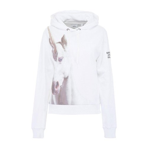 BURBERRY/博柏利 巴寶莉女裝 獨(dú)角獸圖案  秋冬  女士白色連帽時(shí)尚百搭女衛(wèi)衣 80136751