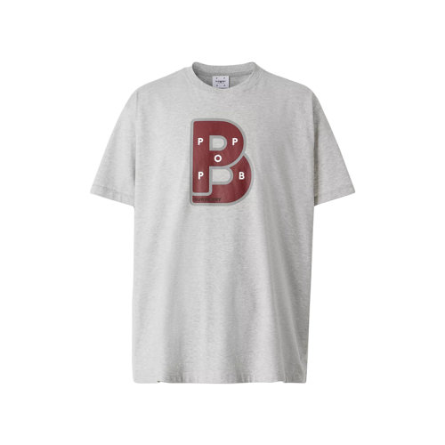 BURBERRY/博柏利 22年秋冬新款 Pop Trading Company聯(lián)名系列 男士淺麻灰色純棉字母交錯(cuò)印花設(shè)計(jì)短袖T恤80573241