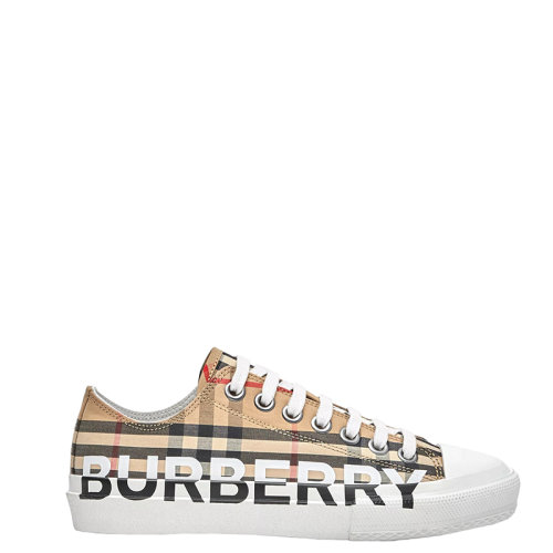 BURBERRY/博柏利 22年早春新款 女士典藏米色棉質混紡Vintage復古格紋拼大LOGO帆布鞋80243011