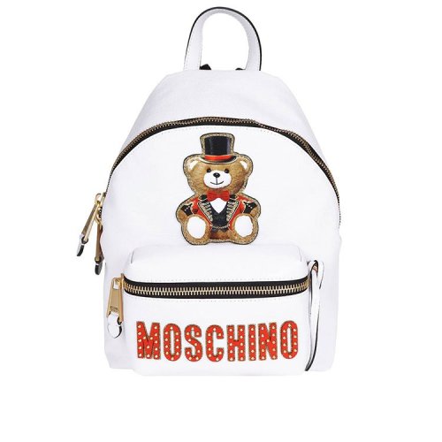 MOSCHINO/莫斯奇諾  春夏 書包 女性 小熊 LOGO 白色 雙肩包 7633 8210 1001