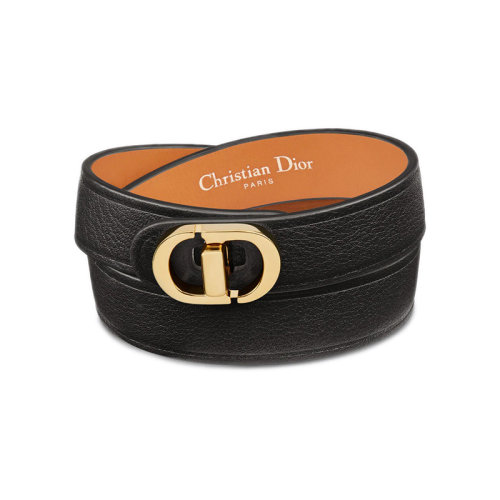 DIOR/迪奧 22新款 30 MONTAIGNE系列 女士黑色小牛皮配鍍金金屬雙環手環B1760WOMCM_D307