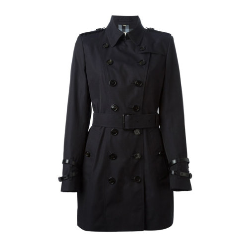 BURBERRY 博柏利 巴寶莉 女士 服裝  海軍藍色翻領雙排扣大衣 女士大衣