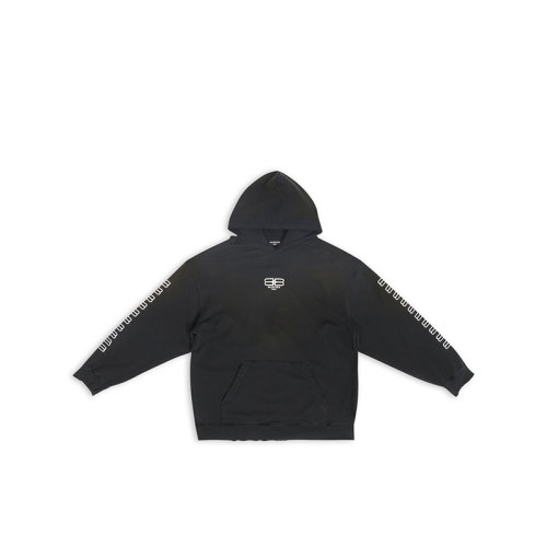 Balenciaga/巴黎世家 22年秋冬新款 男士黑色飾有白色雙B LOGO純棉做舊連帽衛衣570811TMVG69034