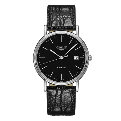 LONGINES/浪琴  時尚系列 自動機械表黑盤皮質(zhì)表帶精鋼表殼男表38.5毫米L4.921.4.52.2