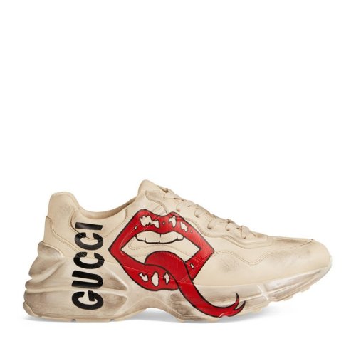 GUCCI/古馳 Rhyton系列 經典款 男士象牙色嘴唇印花運動鞋老爹鞋552089A9L009522