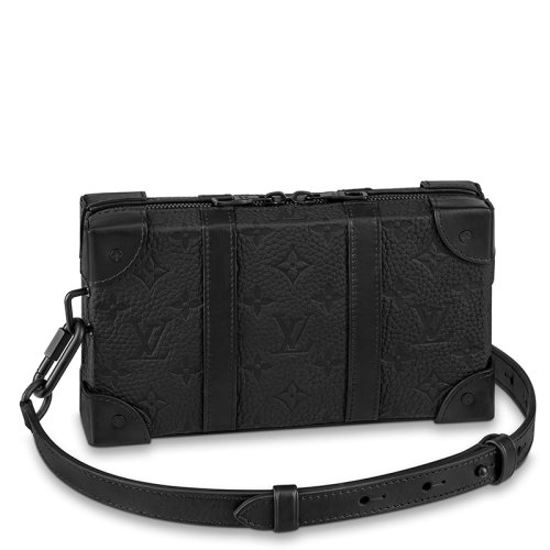 Louis Vuitton/路易威登 22春夏新款SOFT TRUNK系列 男士黑色老花壓花牛皮革黑扣皮革邊角單肩斜挎長款盒子包M80224