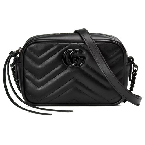 GUCCI/古馳 2022年新款GG Marmont系列 女士黑色絎縫皮革飾同色調飾面雙G斜挎單肩包634936DTDHV1000