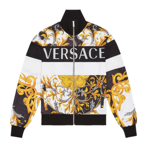 VERSACE/范思哲 男士拼色聚酯纖維混紡棉質印花裝飾拉鏈開合長袖上衣外套夾克 A87488-A236132-A7027
