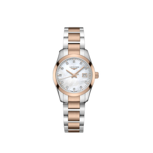 LONGINES/浪琴  經典復刻系列新款白珍珠貝母表盤鑲有11顆鉆石的女士石英機芯腕表29.50毫米L2.286.3.87.7