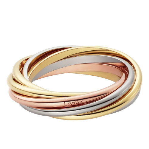 CARTIER/卡地亞 TRINITY系列 18K金白金黃金玫瑰金三色三環戒指B4089100