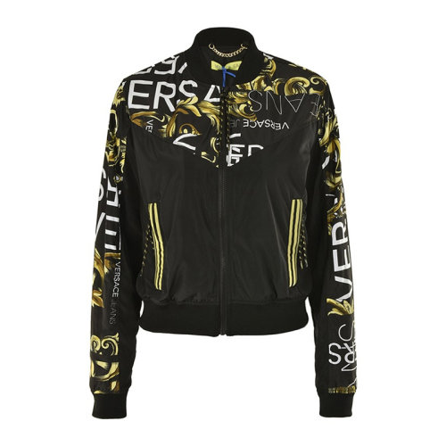VERSACE JEANS/范思哲牛仔 女士黑色聚酯纖維經典字母徽標印花裝飾拉鏈開合長袖上衣開衫外套 C0HTA928-5048-923