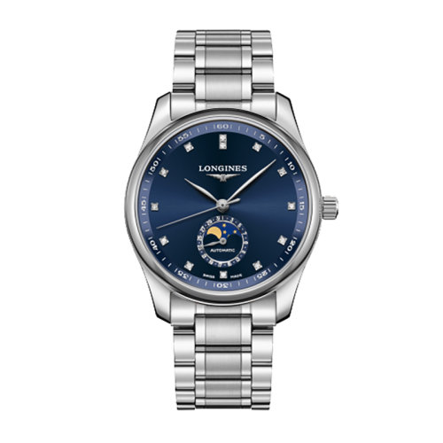 LONGINES/浪琴 名匠系列 自動機械月相藍盤鑲鉆鋼鏈男表40毫米L2.909.4.97.6