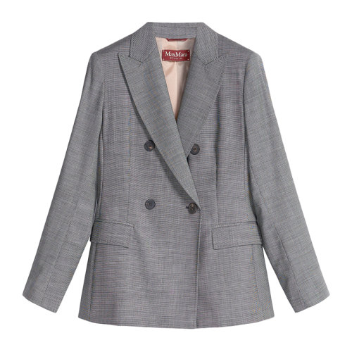 MaxMara/麥絲瑪拉 22年早春新款 CANARIE系列 女士黑色/白色彈力羊毛帆布細格紋西裝外套6041062706006