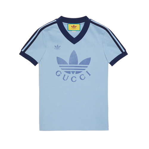 GUCCI/古馳 22年秋冬新款 adidas聯名系列 女士淺藍色純棉Logo印花短袖T恤?693636XJEBZ4709