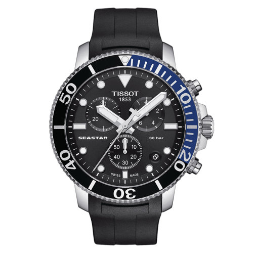 TISSOT/天梭 海星潛水1000系列 男士黑色表盤石英機芯精鋼表殼和橡膠表帶腕表45.5毫米T120.417.17.051.02