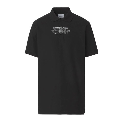 Burberry/博柏利 男士黑色棉質(zhì)經(jīng)典字母徽標(biāo)印花裝飾寬松版型翻領(lǐng)短袖上衣T恤Polo衫 8042750