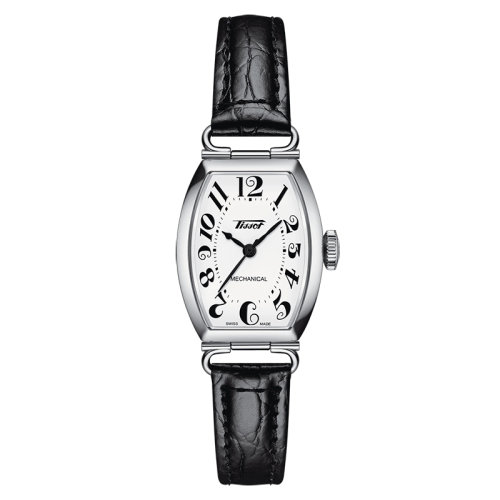 TISSOT/天梭 波爾圖系列 女士白色表盤手動機械機芯精鋼表殼黑色皮質表帶腕表20x30毫米T128.161.16.012.00