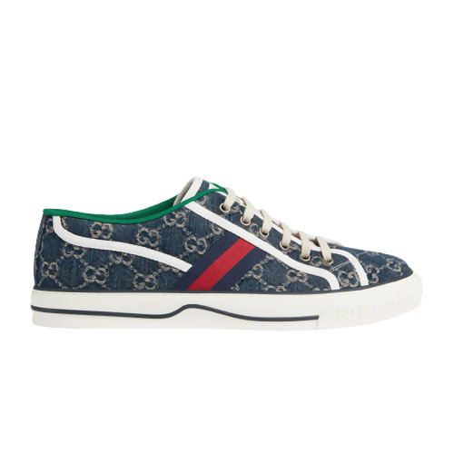 GUCCI/古馳 21早春新款Tennis 1977系列 男士深藍色GG提花牛仔布紅藍織帶低幫休閑運動鞋6061112KQ104463