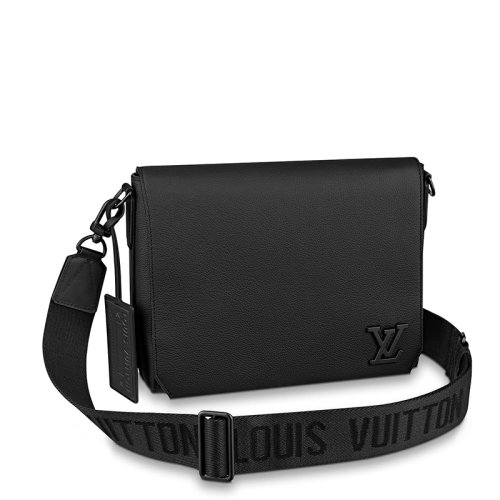 Louis Vuitton/路易威登 22春夏新款A(yù)EROGRAM系列 男士黑色粒面牛皮革黑扣配可拆卸吊飾肩帶單肩斜挎包M57080