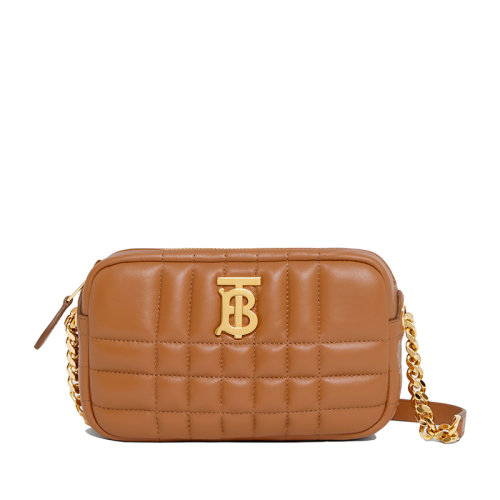 BURBERRY/博柏利 22春夏新款Lola系列 女士迷你楓棕色絎縫羊皮革TB金扣裝飾單肩斜挎相機包80490481