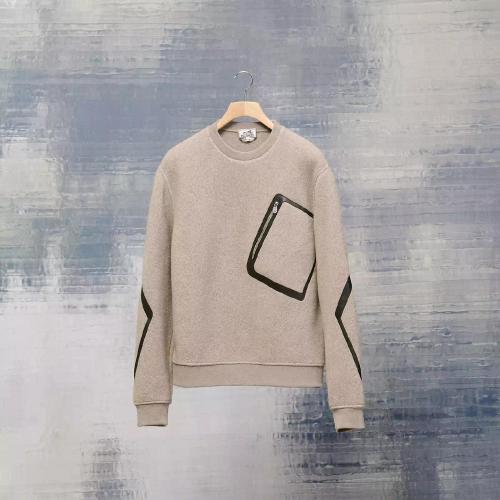  HERMES愛馬仕 22年秋冬 男士 長袖襯衫 Sweat col rond details cuir H267540HA1WLA