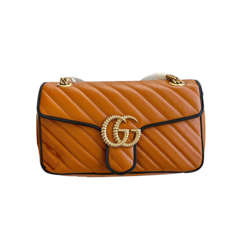 Gucci 古馳  女士marmont包 南瓜色拼黑邊