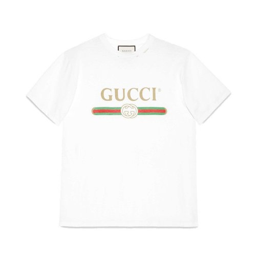 GUCCI/古馳  經典款女士oversize大碼白色GUCCI徽標印花字母短袖T恤457095X5L899234