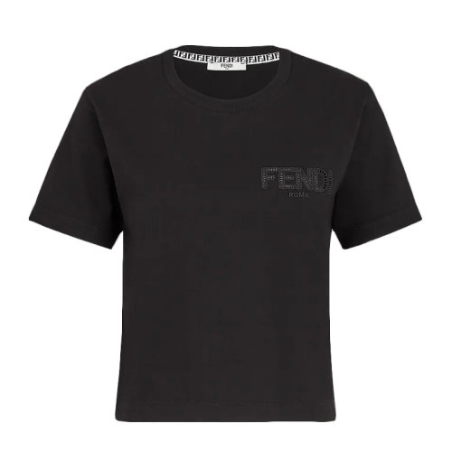 FENDI/芬迪 女士 服裝 黑色圓領字母LOGO棉質T恤 女士短袖T恤