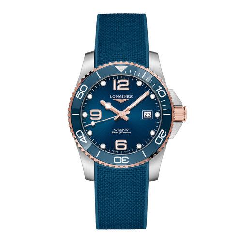 LONGINES/浪琴 康卡斯?jié)撍盗?男女同款精鋼表殼深藍(lán)色表盤橡膠表帶自動機(jī)械機(jī)芯防反光藍(lán)寶石鏡面41毫米手表L3.781.3.98.9
