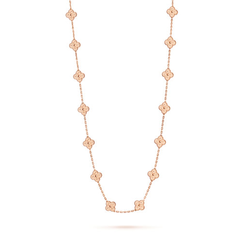 Van Cleef & Arpels/梵克雅寶 經典Vintage Alhambra系列 18K金玫瑰金四葉草優雅20花長款毛衣鏈項鏈VCARN9T000