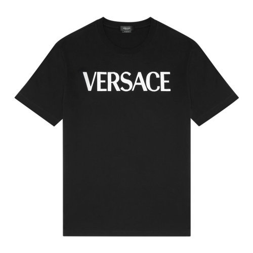 VERSACE/范思哲 男士黑色棉質經典字母徽標刺繡裝飾圓領上衣短袖T恤 1001284-1A00918-1B000