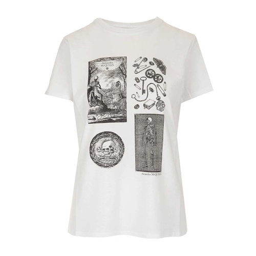 Alexander McQueen/亞歷山大麥昆  女裝 圖案裝飾 女士白色棉質圓領春夏短袖T恤 651373QZACK0900