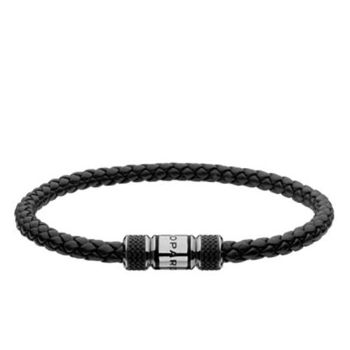 Chopard/蕭邦 22春夏新款CLASSIC RACING系列 黑色編織小牛皮銀色金屬飾面人字花紋運動風賽車手鏈95016-0261