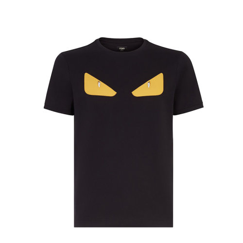 FENDI/芬迪  新款男士黑色純棉圓領黃色眼睛短袖T恤 FY072294TF0QA1