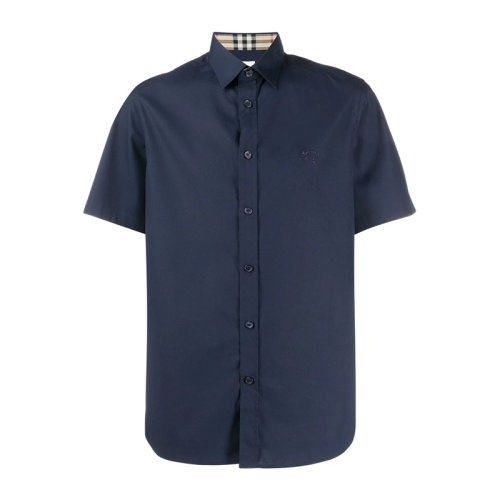 BURBERRY/博柏利  男裝 服飾 深藍色翻領棉質騎士刺繡圖案襯衣 男士短袖襯衫 8025765