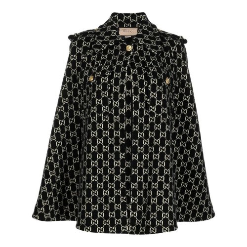  GUCCI/古馳 女士黑色羊毛雙G披肩斗篷 650533-XKBR8-1080