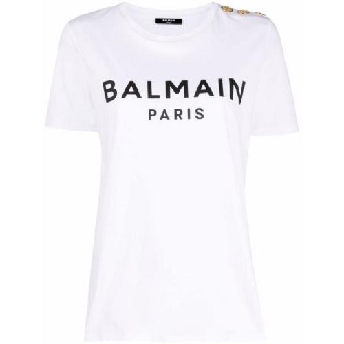  BALMAIN/寶曼 女士白色棉質短袖T恤 WF0EF005B091 GAB PLFSX
