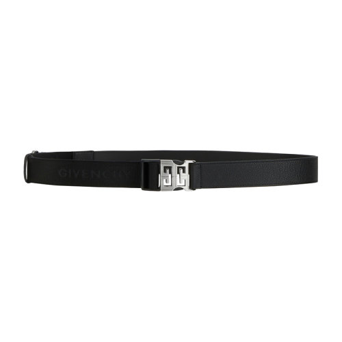 Givenchy/紀梵希 22年早春新款 男士黑色粒面牛皮革拼LOGO尼龍混紡提花帆布銀扣腰帶35毫米BK4054K154-001