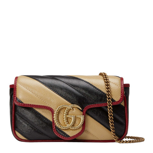 GUCCI/古馳 女士拼色牛皮經典雙G金屬字母徽標裝飾磁扣開合單肩包斜挎包鏈條包女包 574969-0OLOX-9689