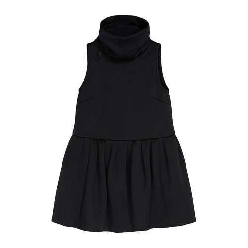 MaxMara/麥絲瑪拉 22年早春新款 SHOCK系列 女士黑色棉質混紡束腰高領連衣裙1631012106002