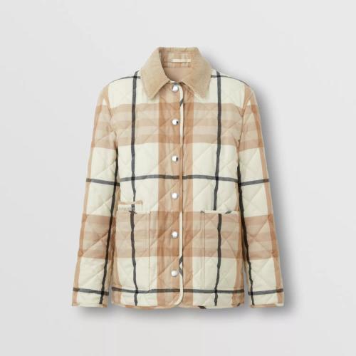  BURBERRY 22年秋冬 女士 燈芯絨衣領菱形絎縫羊毛谷倉夾克 80554381